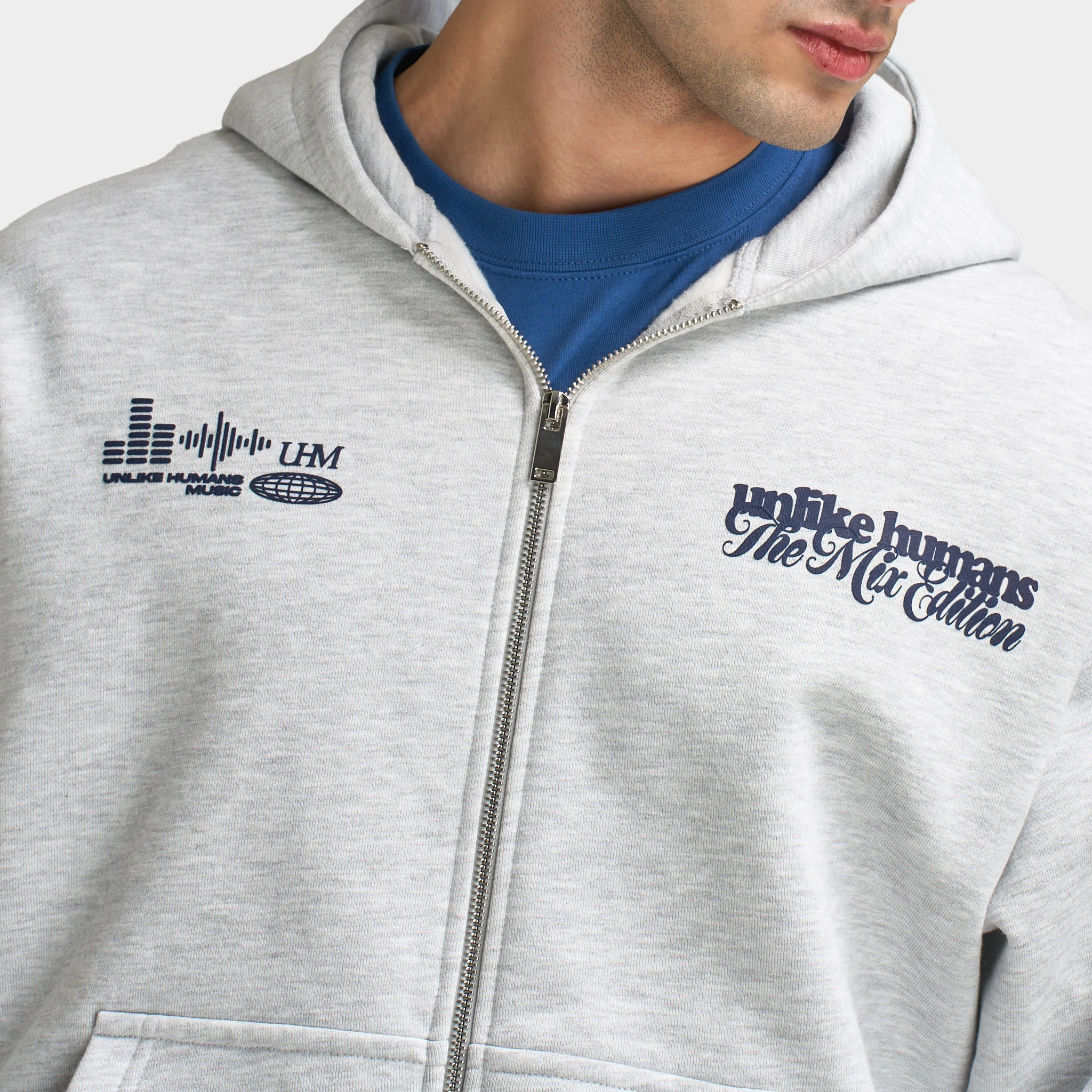 Unlike Humans Mixer Full-Zip Hoodie / Grey Marl - Image 3