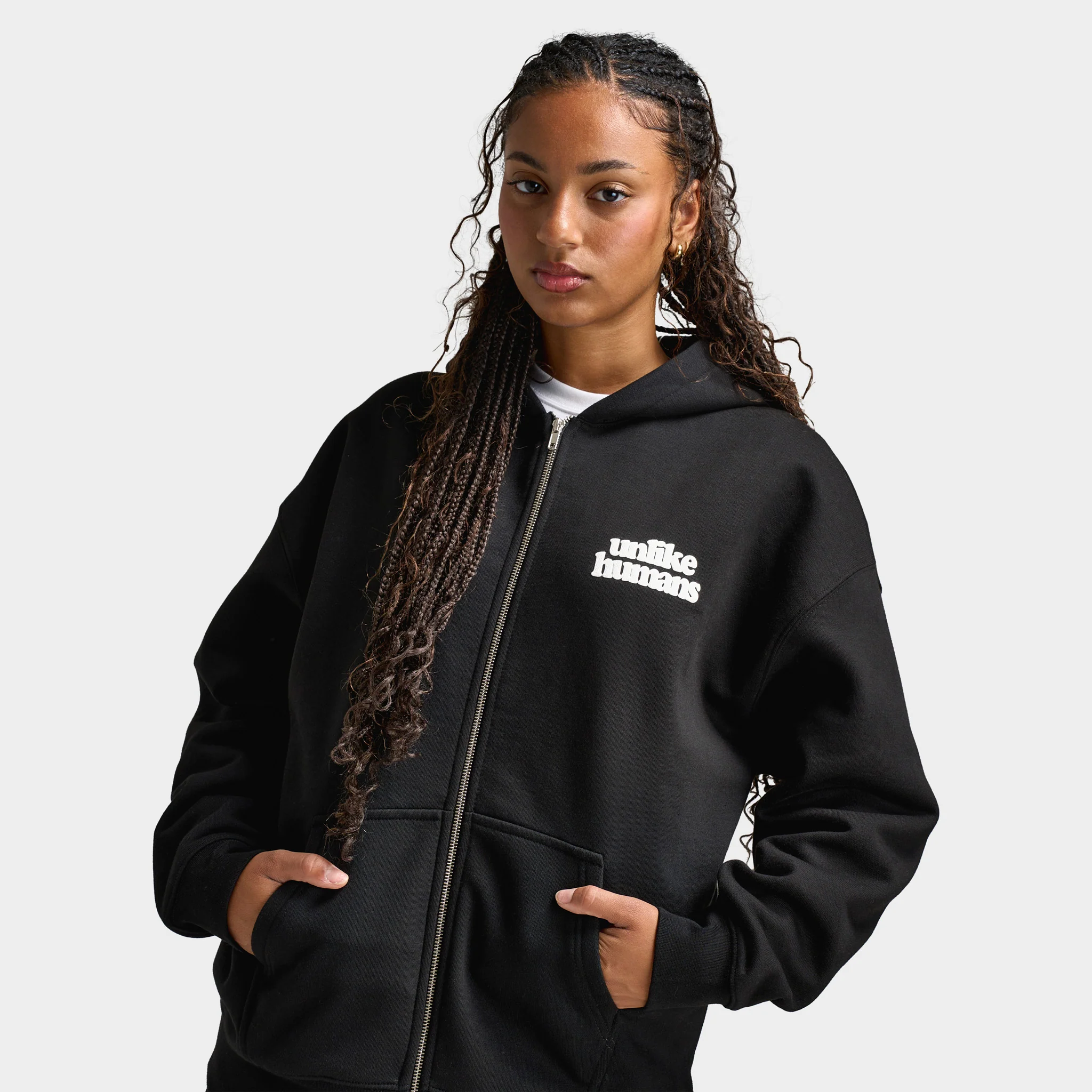 Unlike Humans Women's Bubble Full Zip Hoodie / Black - Image 3