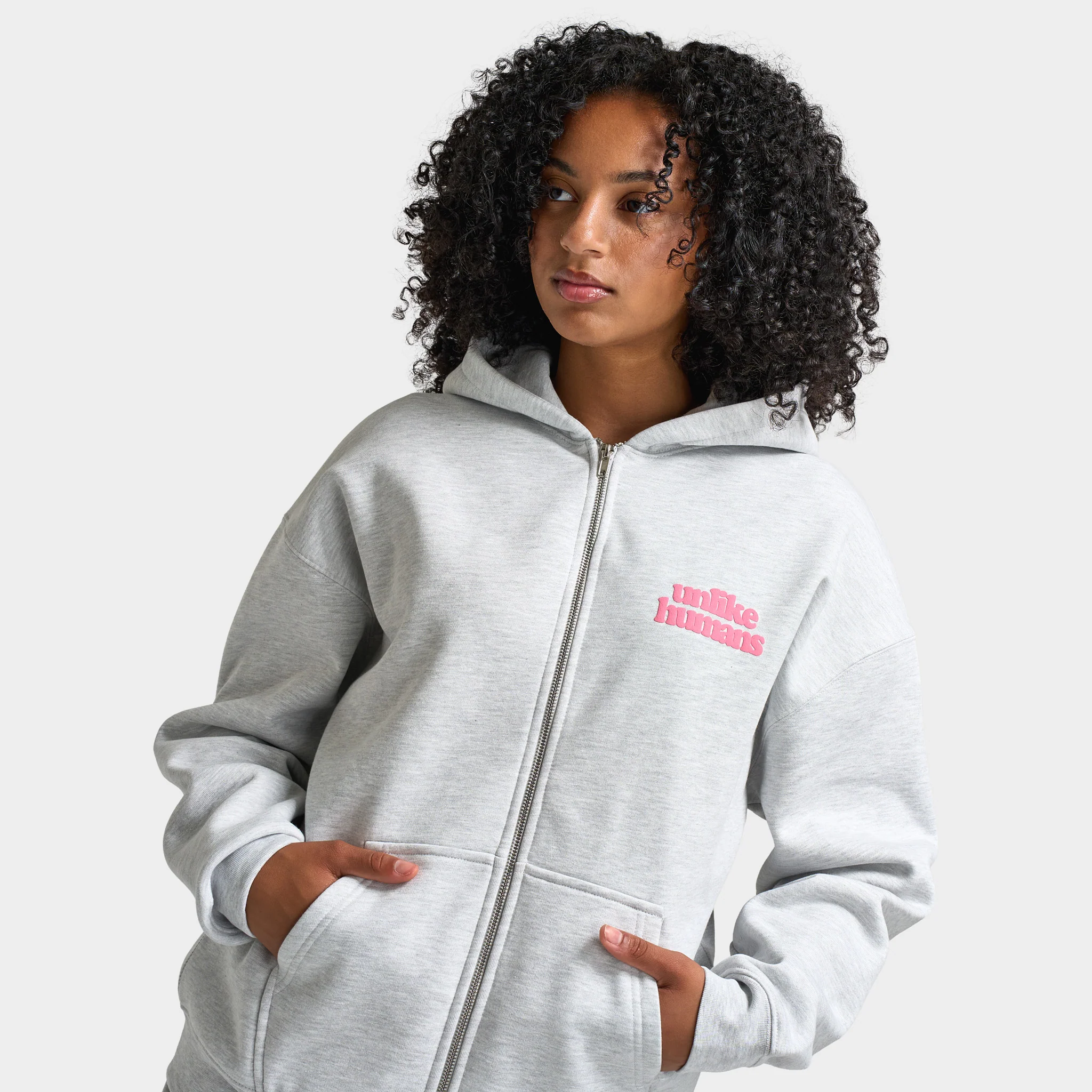 Unlike Humans Women's Bubble Full Zip Hoodie / Light Grey Marl - Image 3