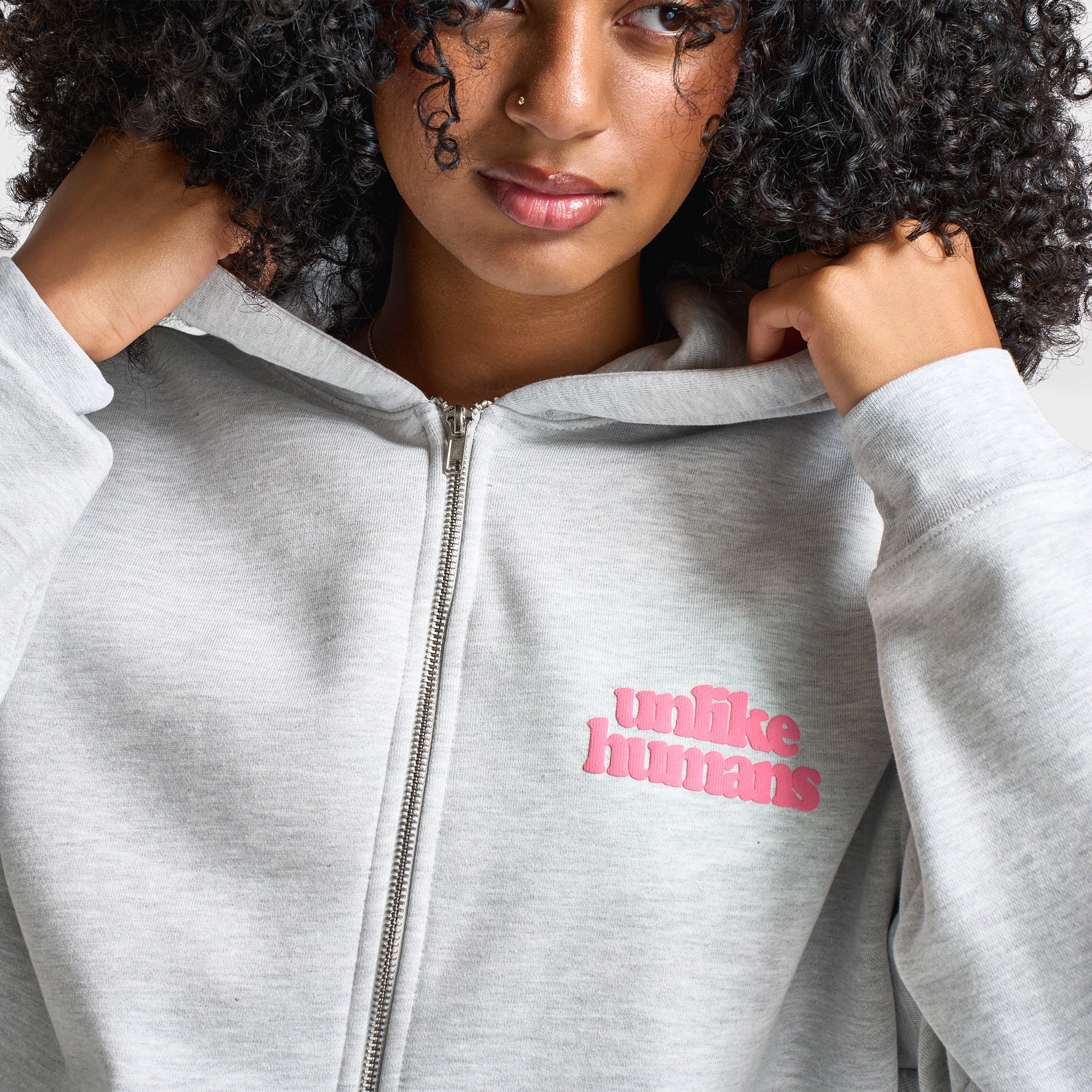 Unlike Humans Women's Bubble Full Zip Hoodie / Light Grey Marl - Image 4