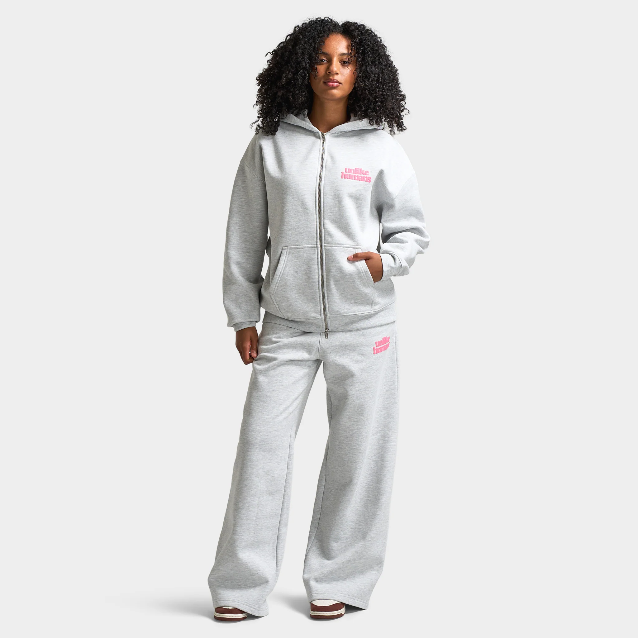Unlike Humans Women's Bubble Full Zip Hoodie / Light Grey Marl - Image 6
