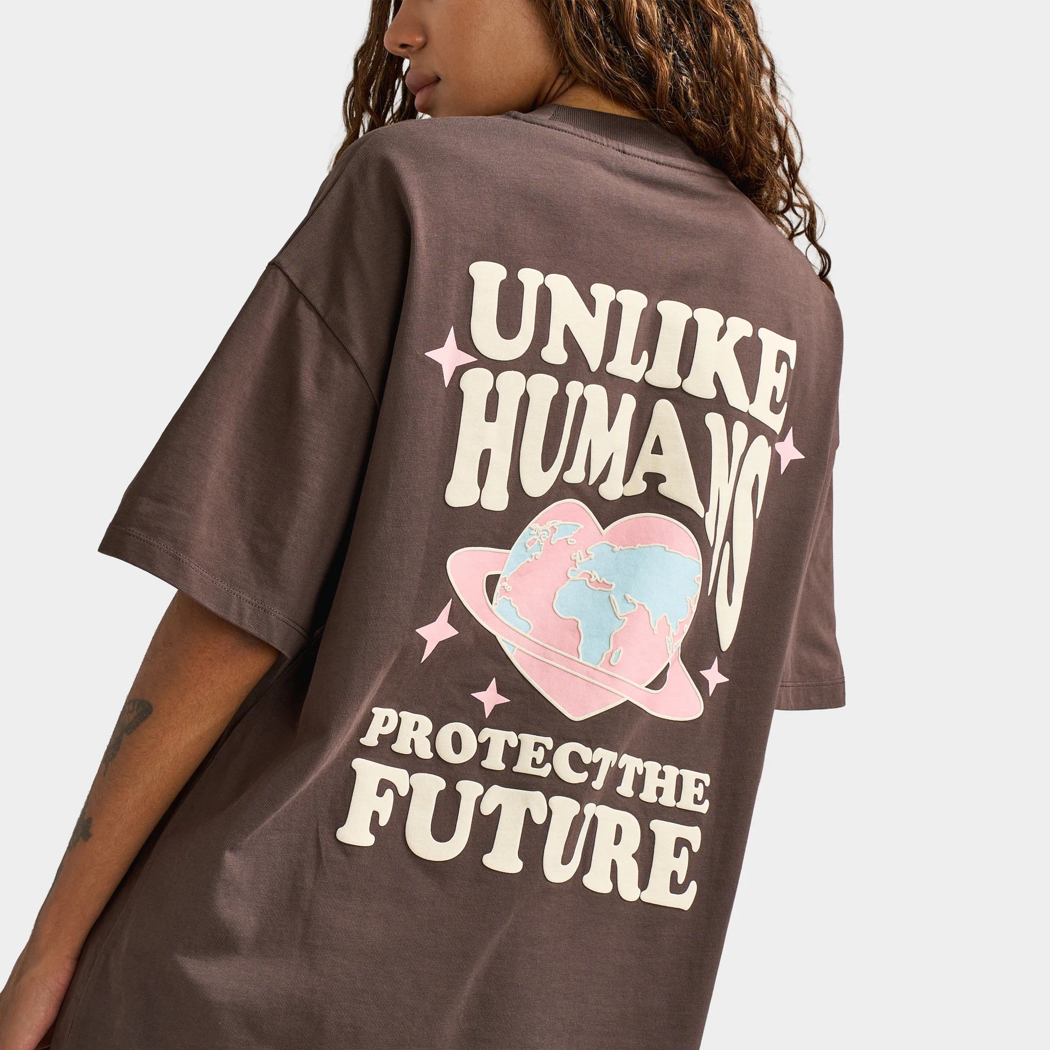 Unlike Humans Women's Protect Tee / Brown - Image 3